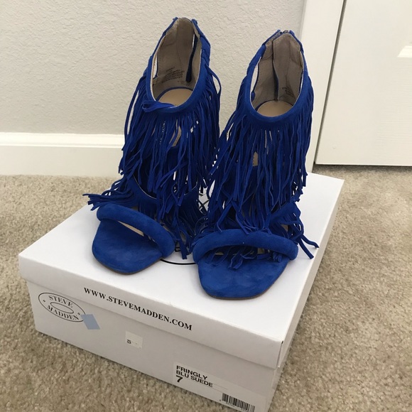 steve madden blue fringe heels